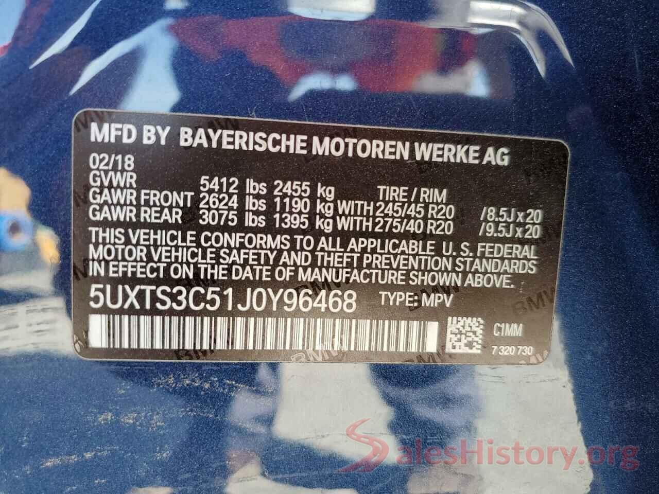 5UXTS3C51J0Y96468 2018 BMW X3