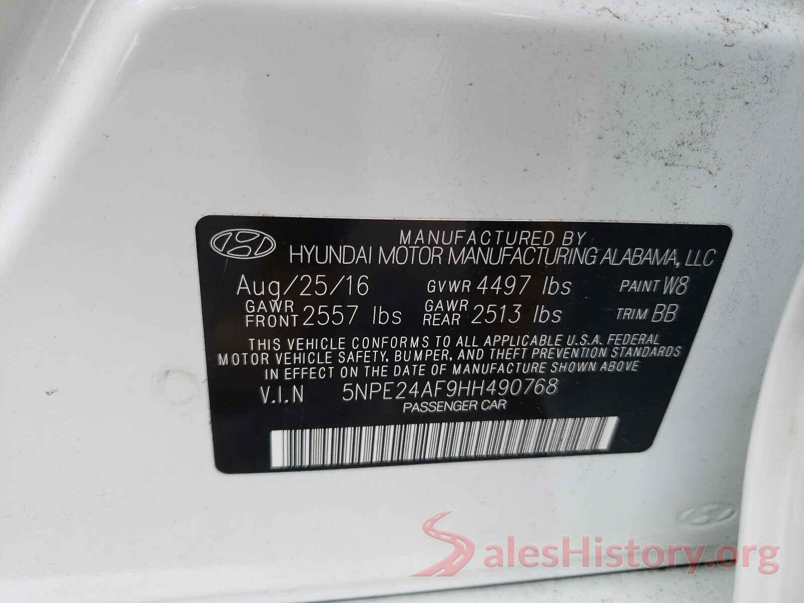 5NPE24AF9HH490768 2017 HYUNDAI SONATA