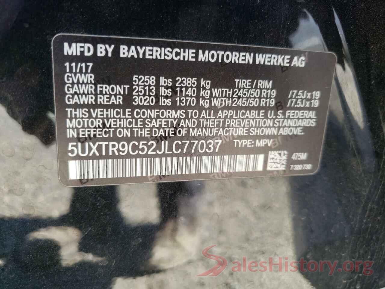 5UXTR9C52JLC77037 2018 BMW X3