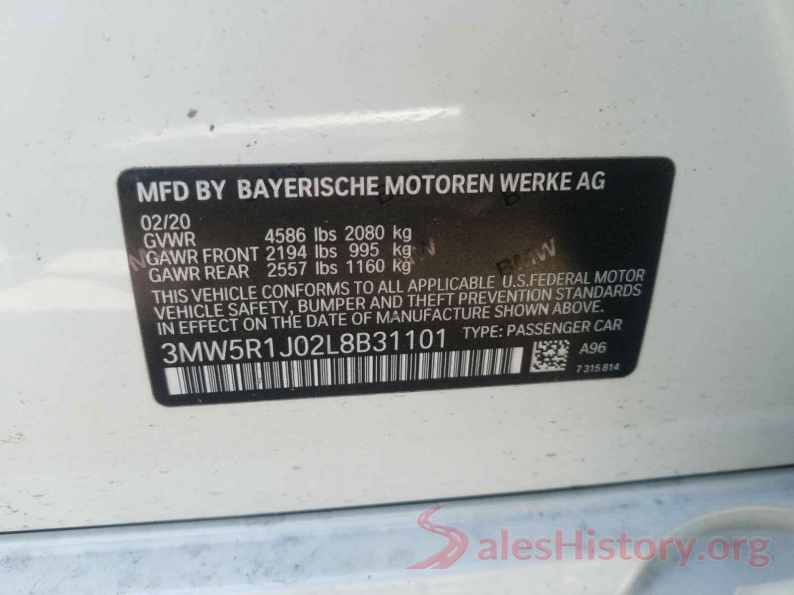 3MW5R1J02L8B31101 2020 BMW 3 SERIES