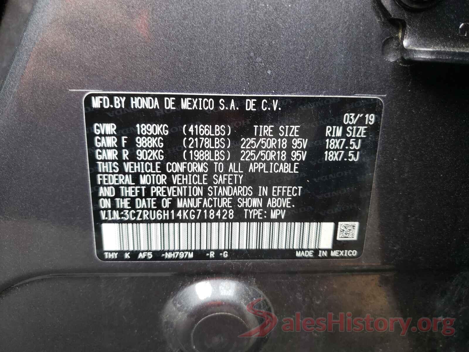 3CZRU6H14KG718428 2019 HONDA HR-V