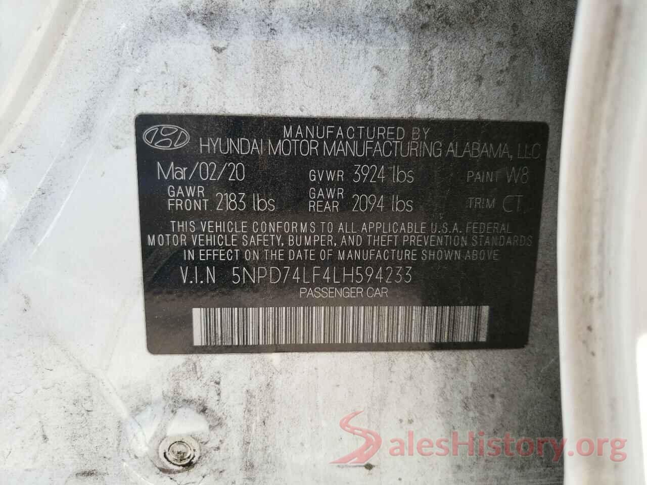 5NPD74LF4LH594233 2020 HYUNDAI ELANTRA