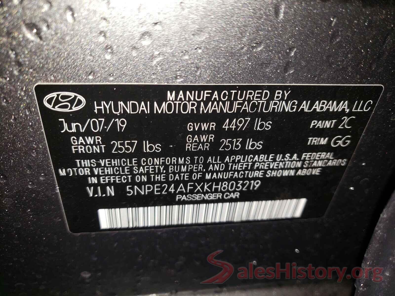 5NPE24AFXKH803219 2019 HYUNDAI SONATA