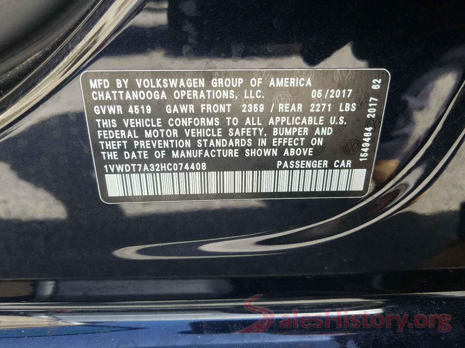 1VWDT7A32HC074408 2017 VOLKSWAGEN PASSAT