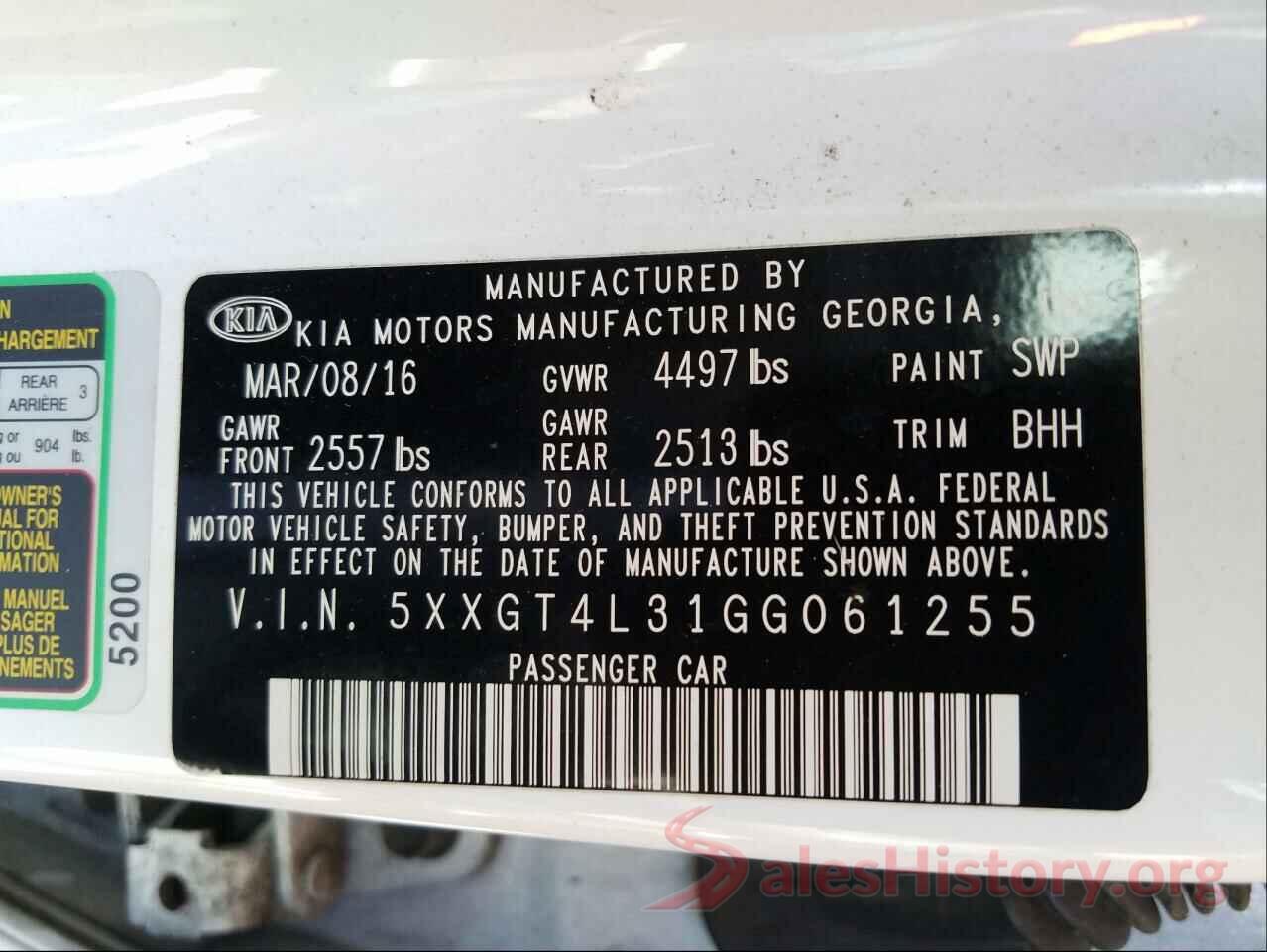 5XXGT4L31GG061255 2016 KIA OPTIMA