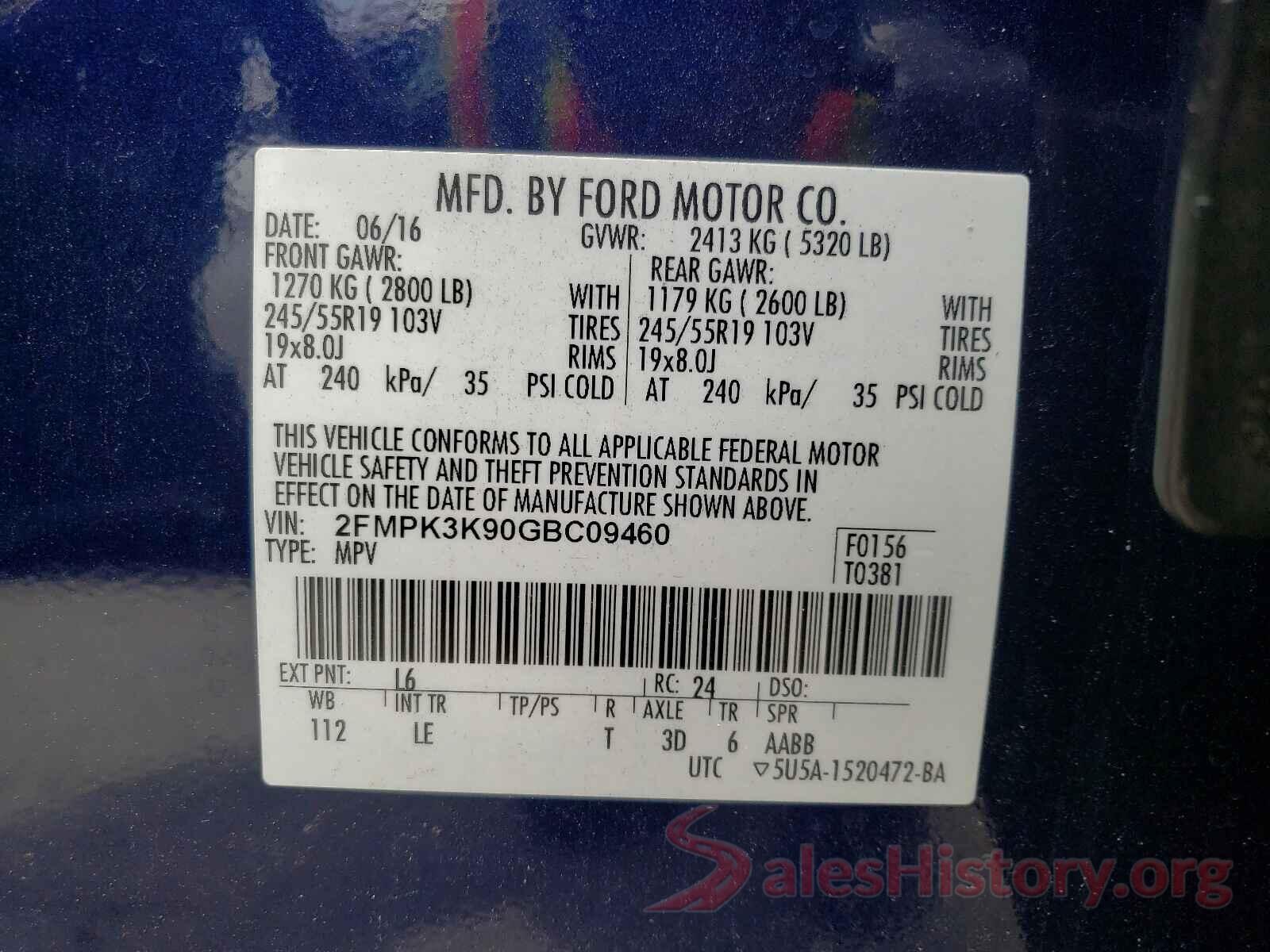 2FMPK3K90GBC09460 2016 FORD EDGE