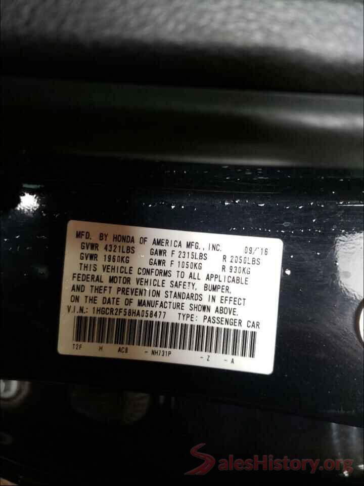 1HGCR2F58HA058477 2017 HONDA ACCORD