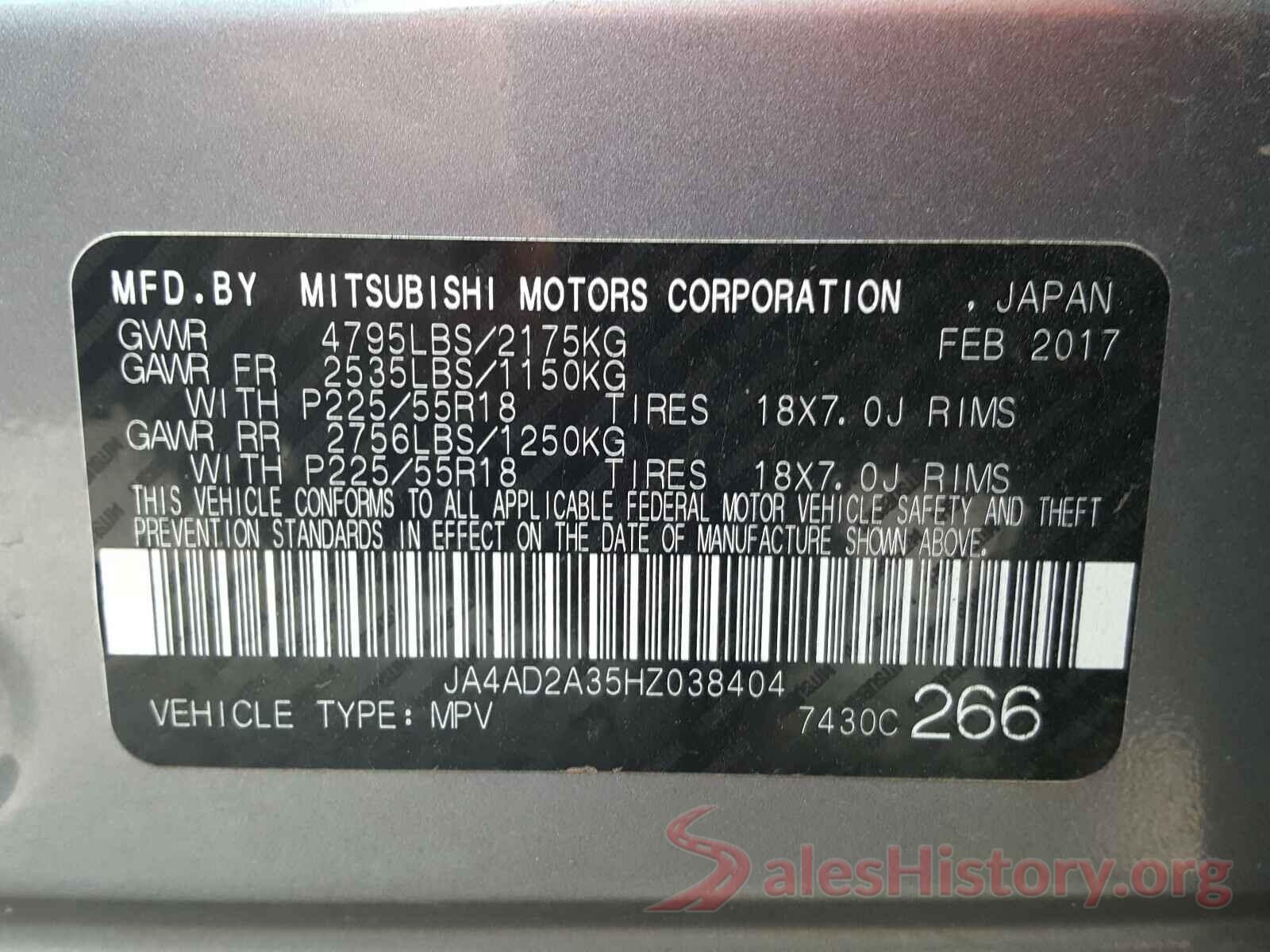 JA4AD2A35HZ038404 2017 MITSUBISHI OUTLANDER