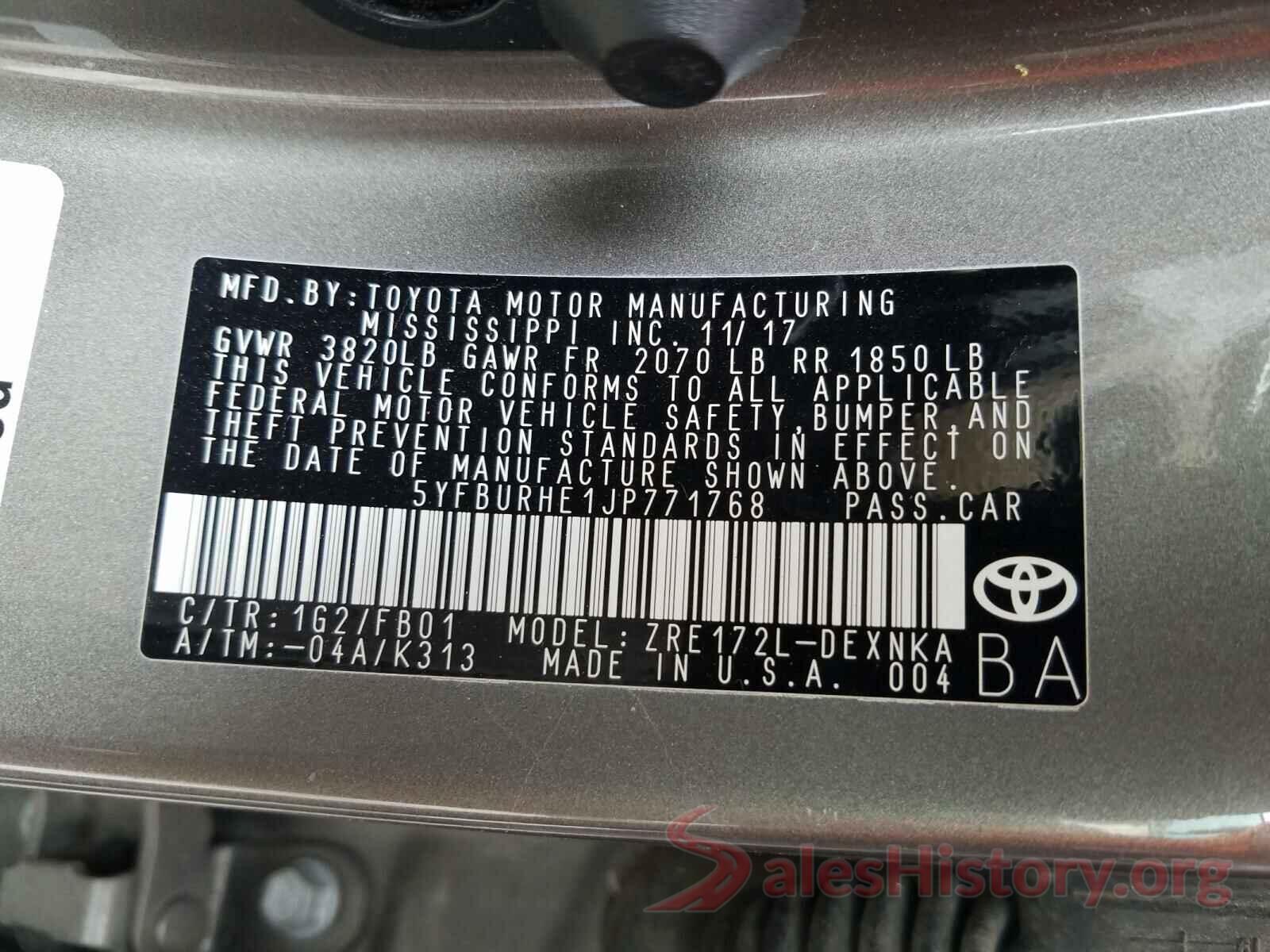 5YFBURHE1JP771768 2018 TOYOTA COROLLA