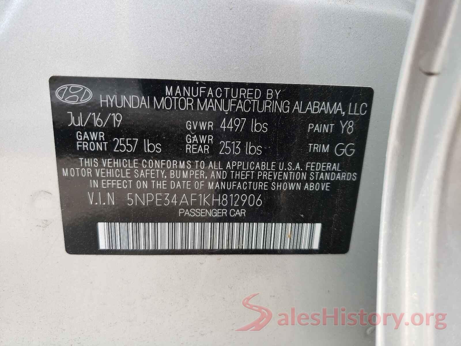 5NPE34AF1KH812906 2019 HYUNDAI SONATA