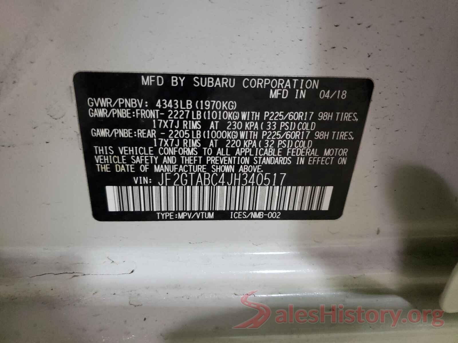 JF2GTABC4JH340517 2018 SUBARU CROSSTREK