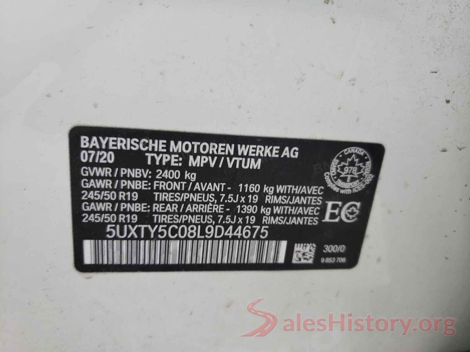 5UXTY5C08L9D44675 2020 BMW X3