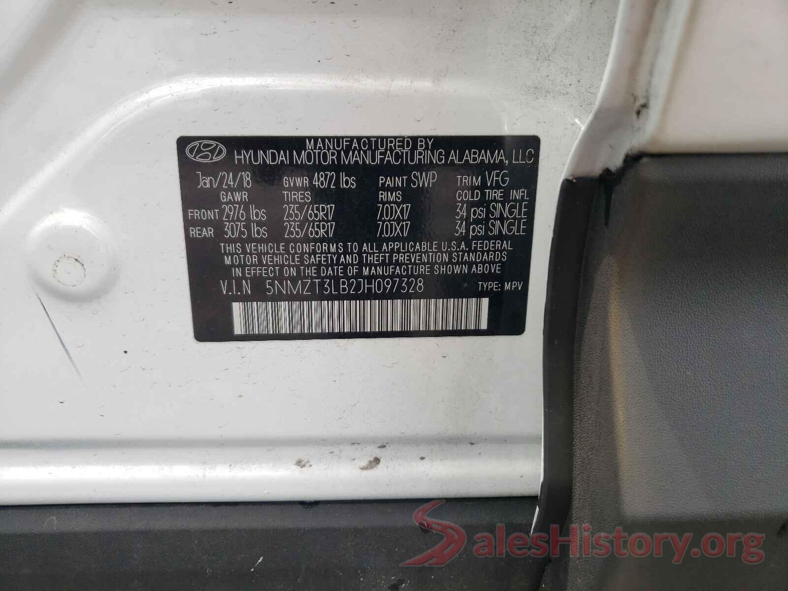 5NMZT3LB2JH097328 2018 HYUNDAI SANTA FE