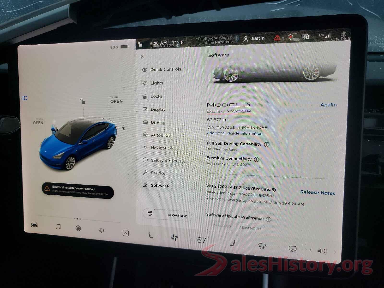 5YJ3E1EB3KF393088 2019 TESLA MODEL 3