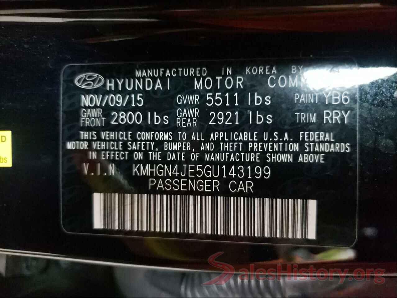 KMHGN4JE5GU143199 2016 HYUNDAI GENESIS