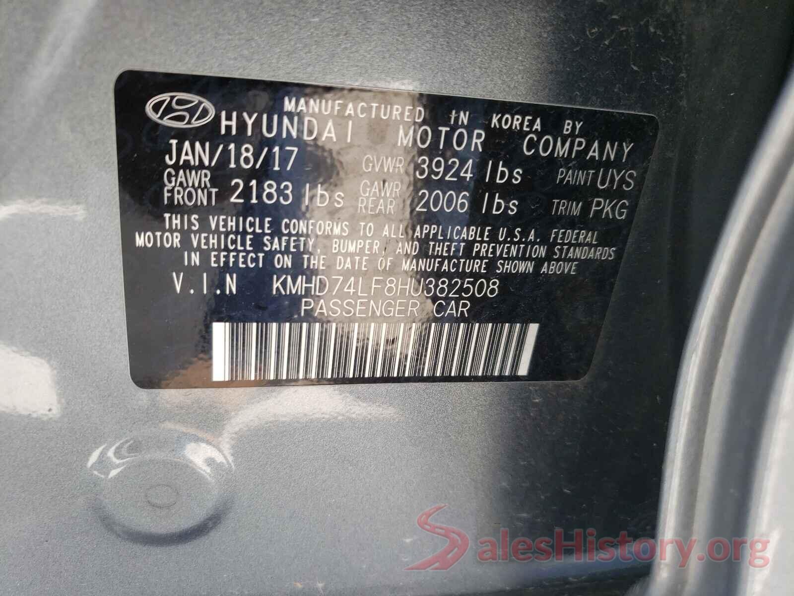 KMHD74LF8HU382508 2017 HYUNDAI ELANTRA