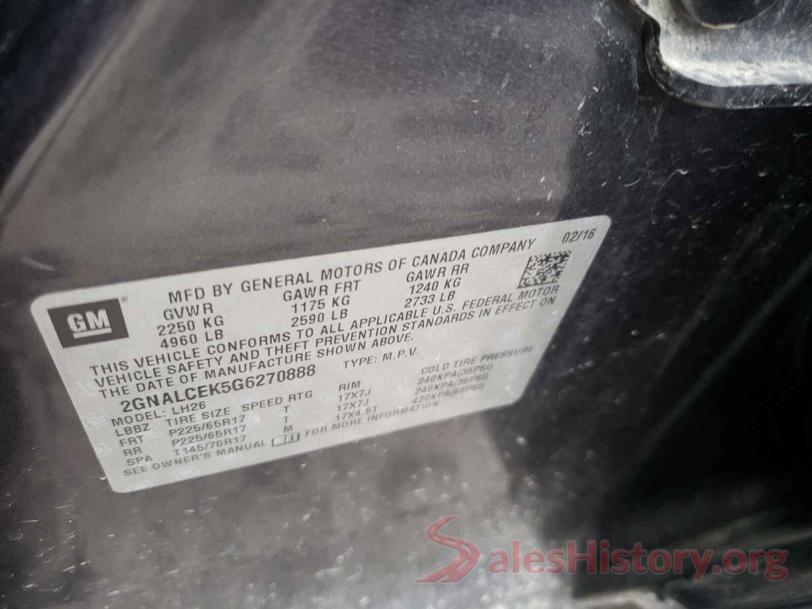 2GNALCEK5G6270888 2016 CHEVROLET EQUINOX