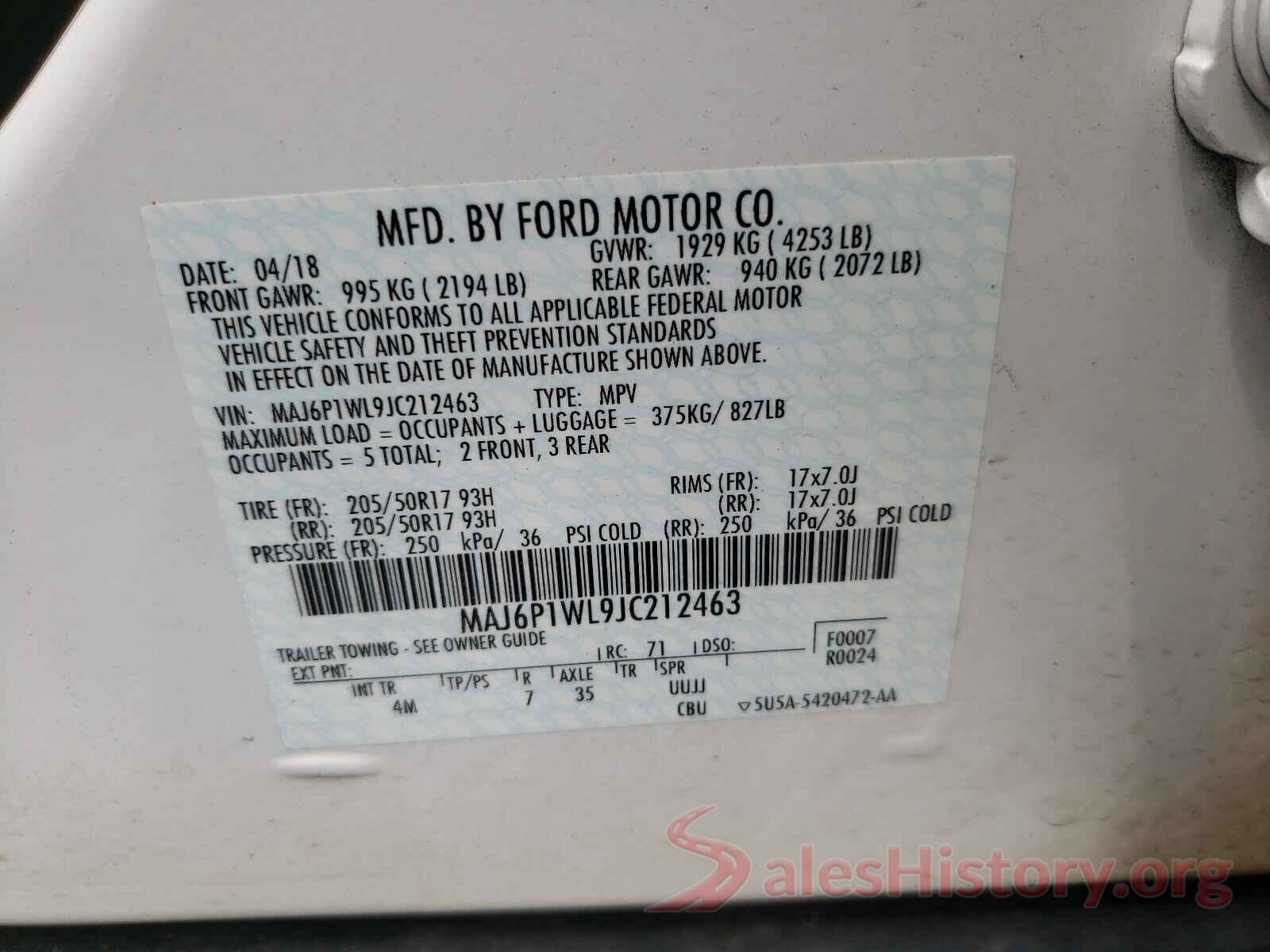 MAJ6P1WL9JC212463 2018 FORD ALL OTHER