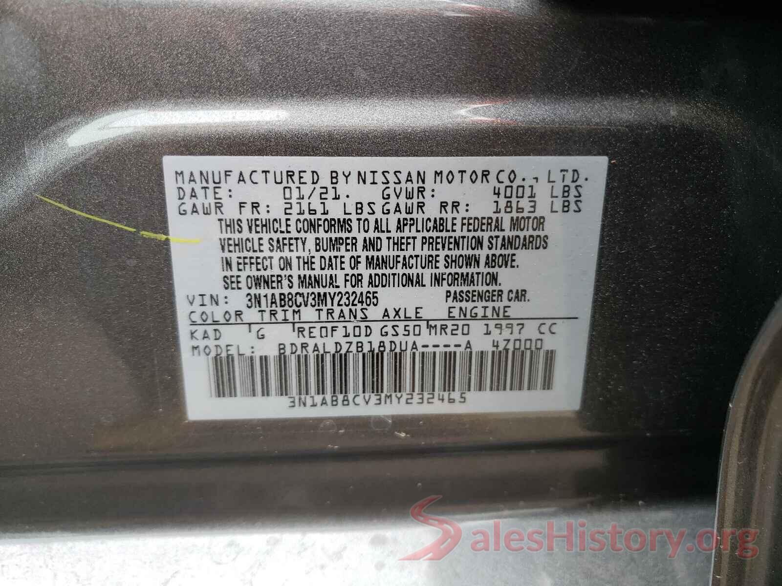 3N1AB8CV3MY232465 2021 NISSAN SENTRA