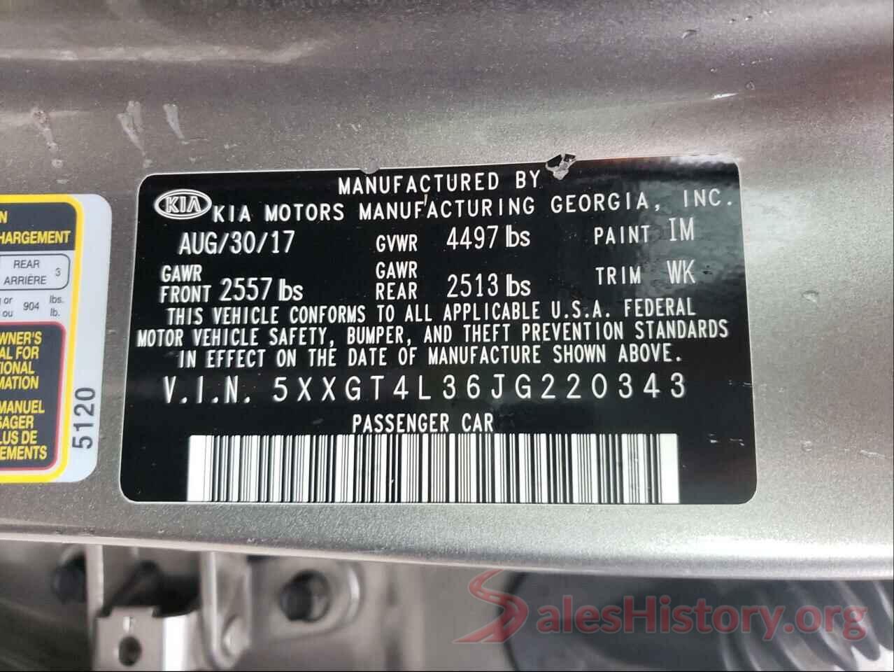 5XXGT4L36JG220343 2018 KIA OPTIMA