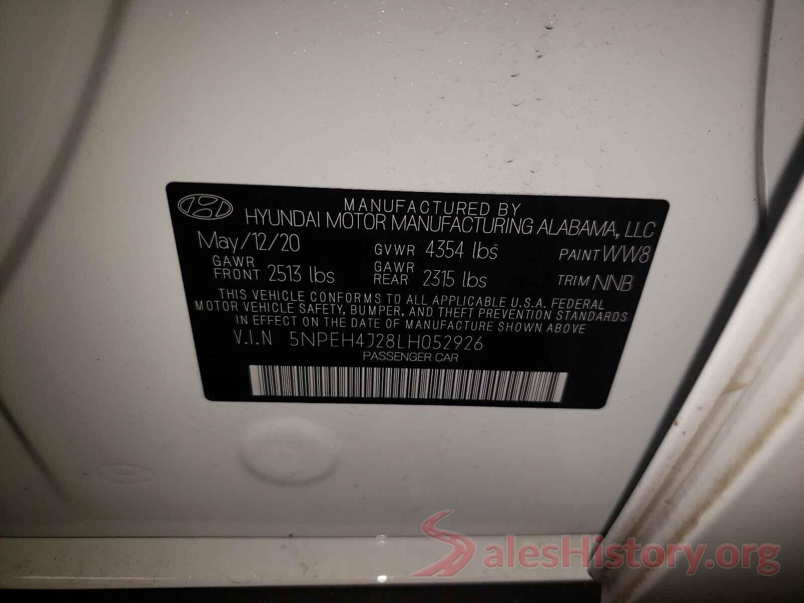 5NPEH4J28LH052926 2020 HYUNDAI SONATA