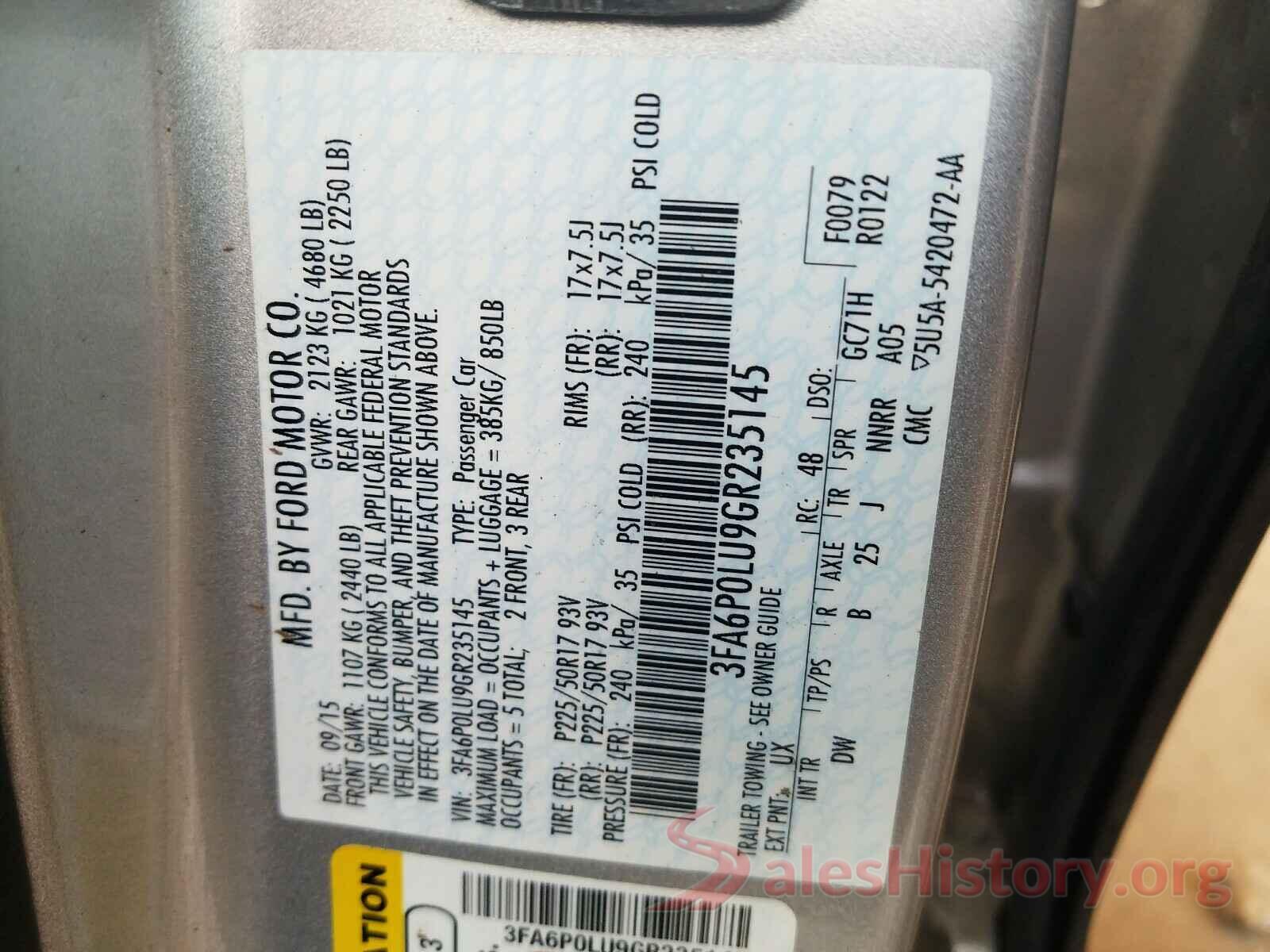 3FA6P0LU9GR235145 2016 FORD FUSION