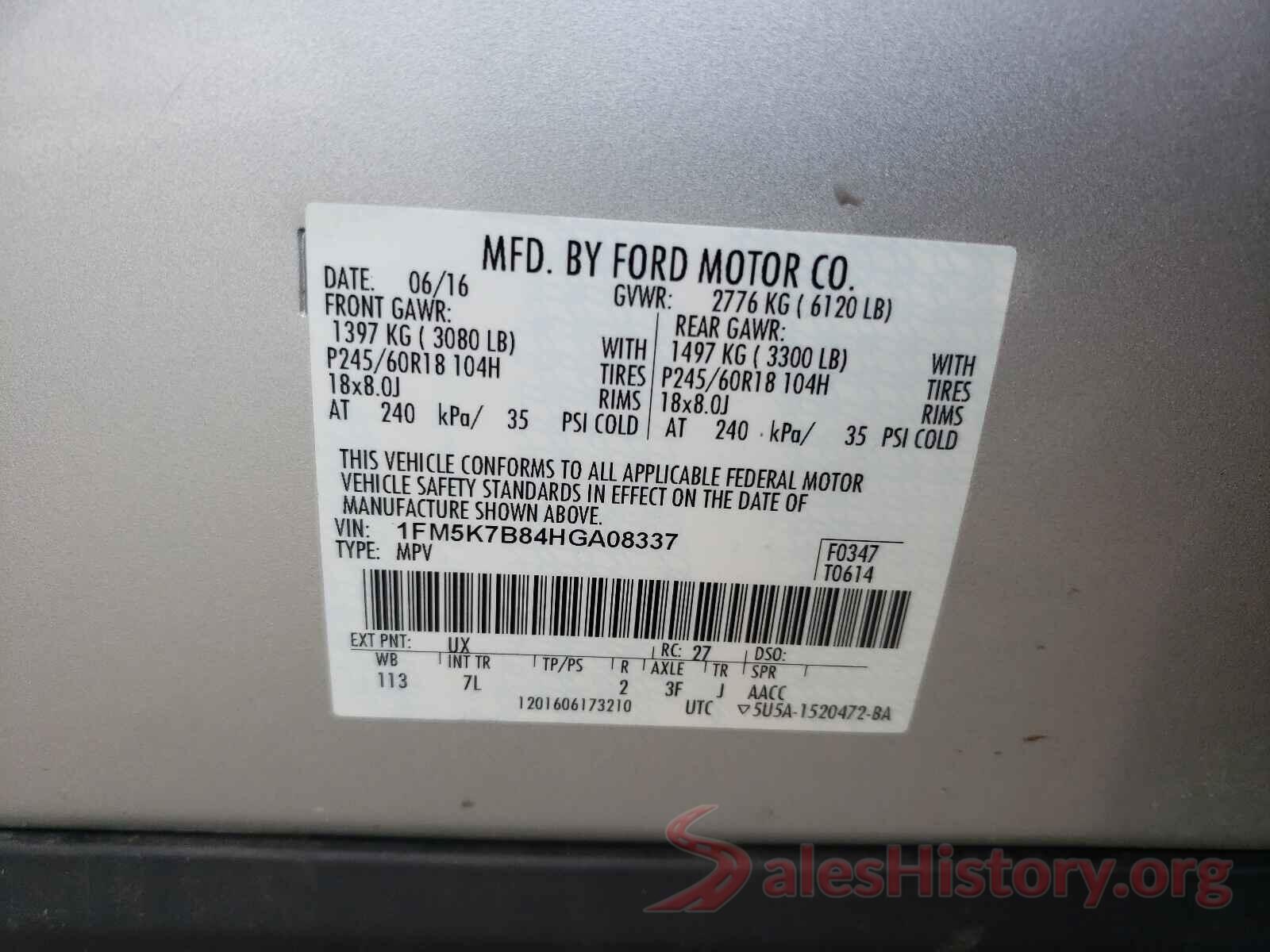 1FM5K7B84HGA08337 2017 FORD EXPLORER