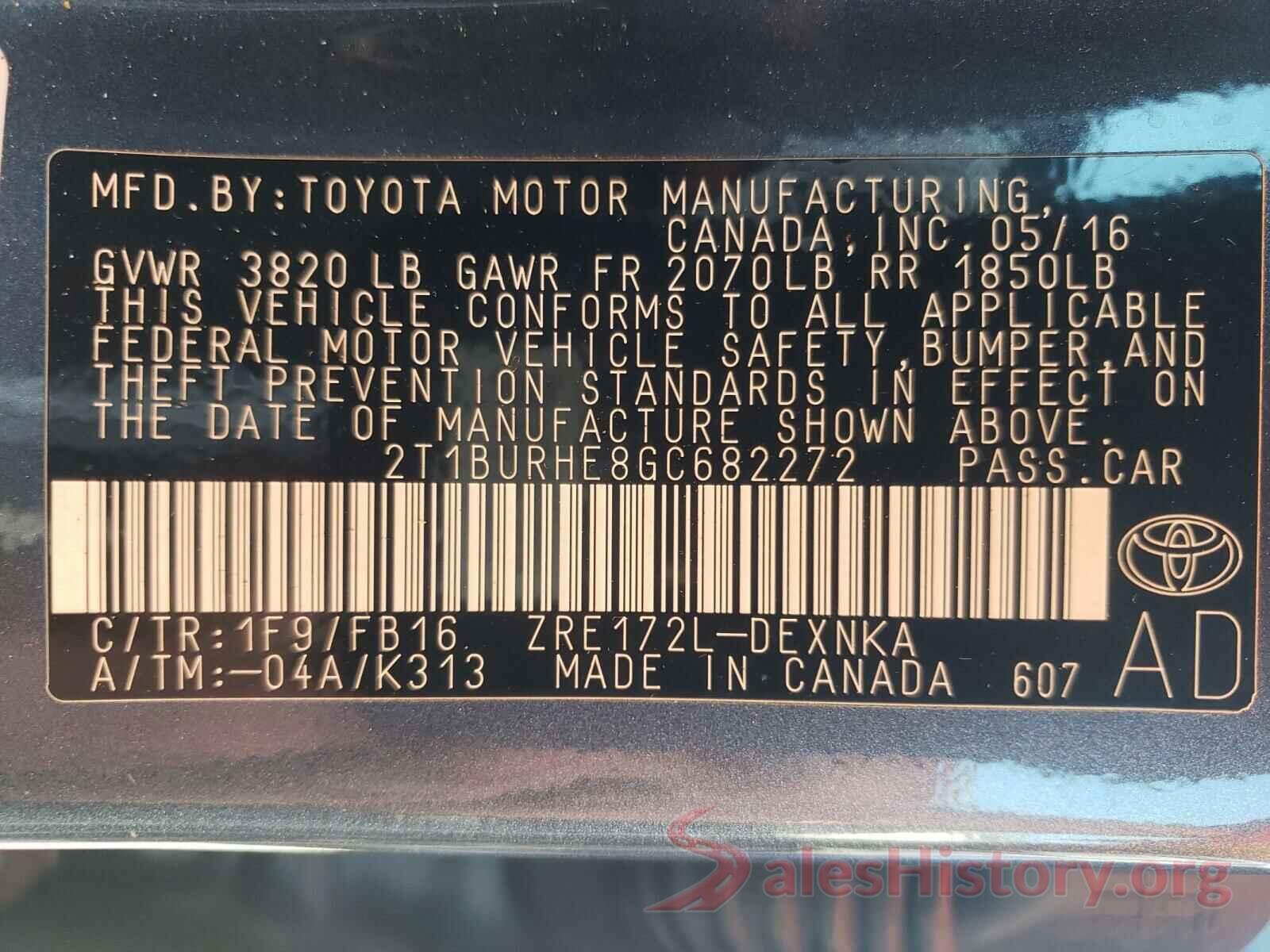 2T1BURHE8GC682272 2016 TOYOTA COROLLA