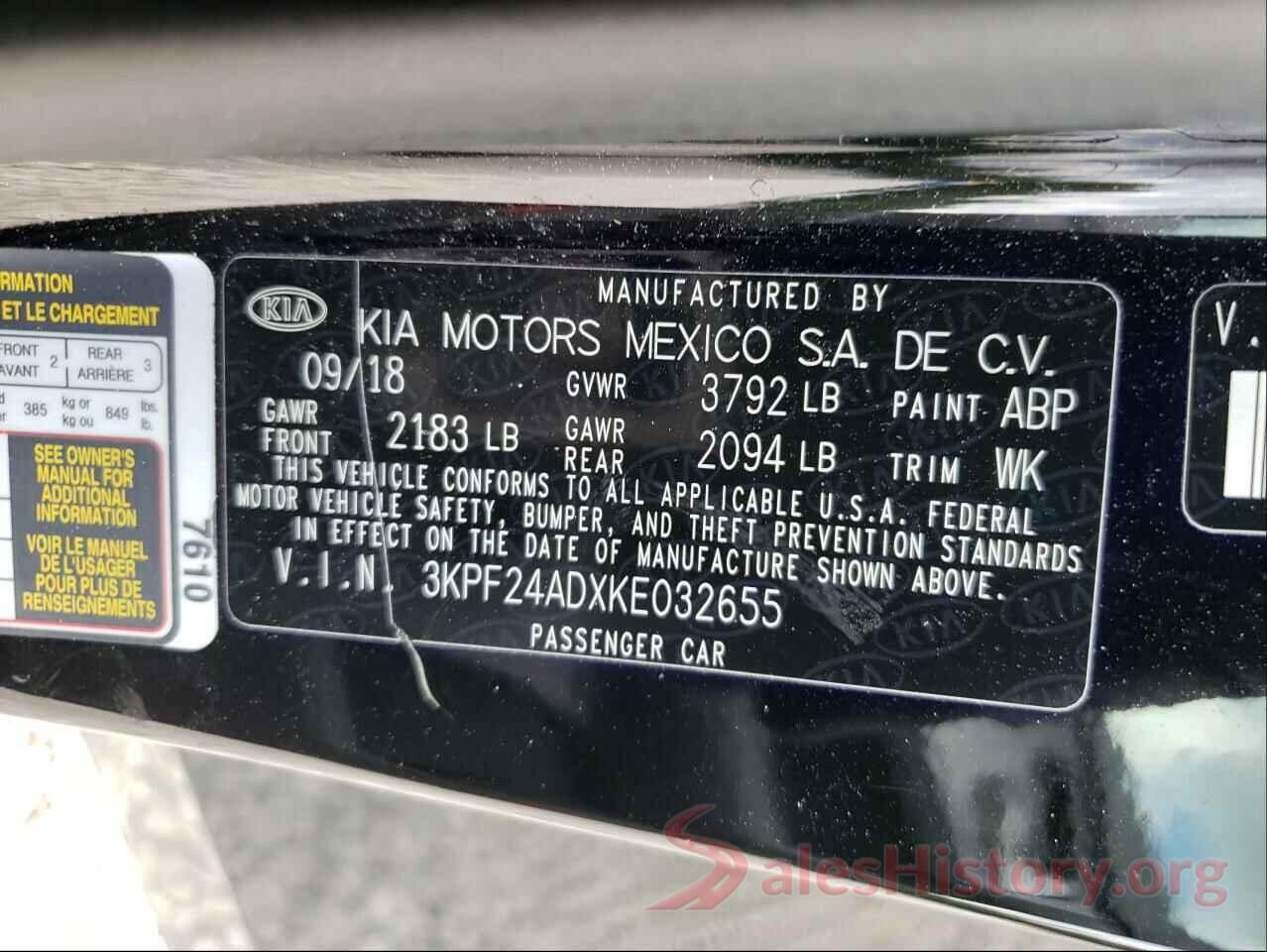 3KPF24ADXKE032655 2019 KIA FORTE