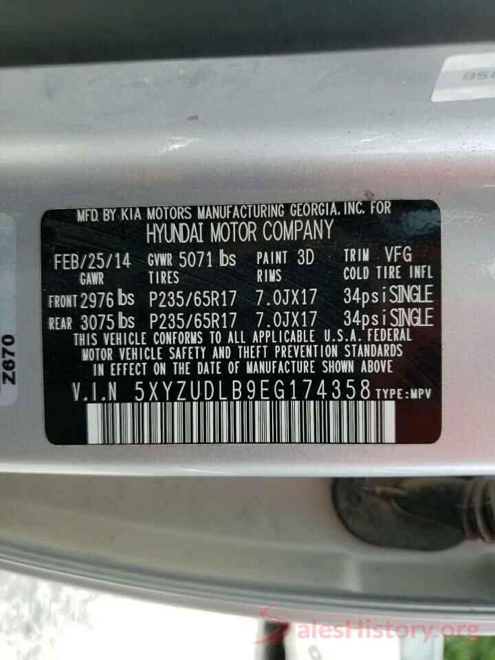 5XYZUDLB9EG174358 2014 HYUNDAI SANTA FE