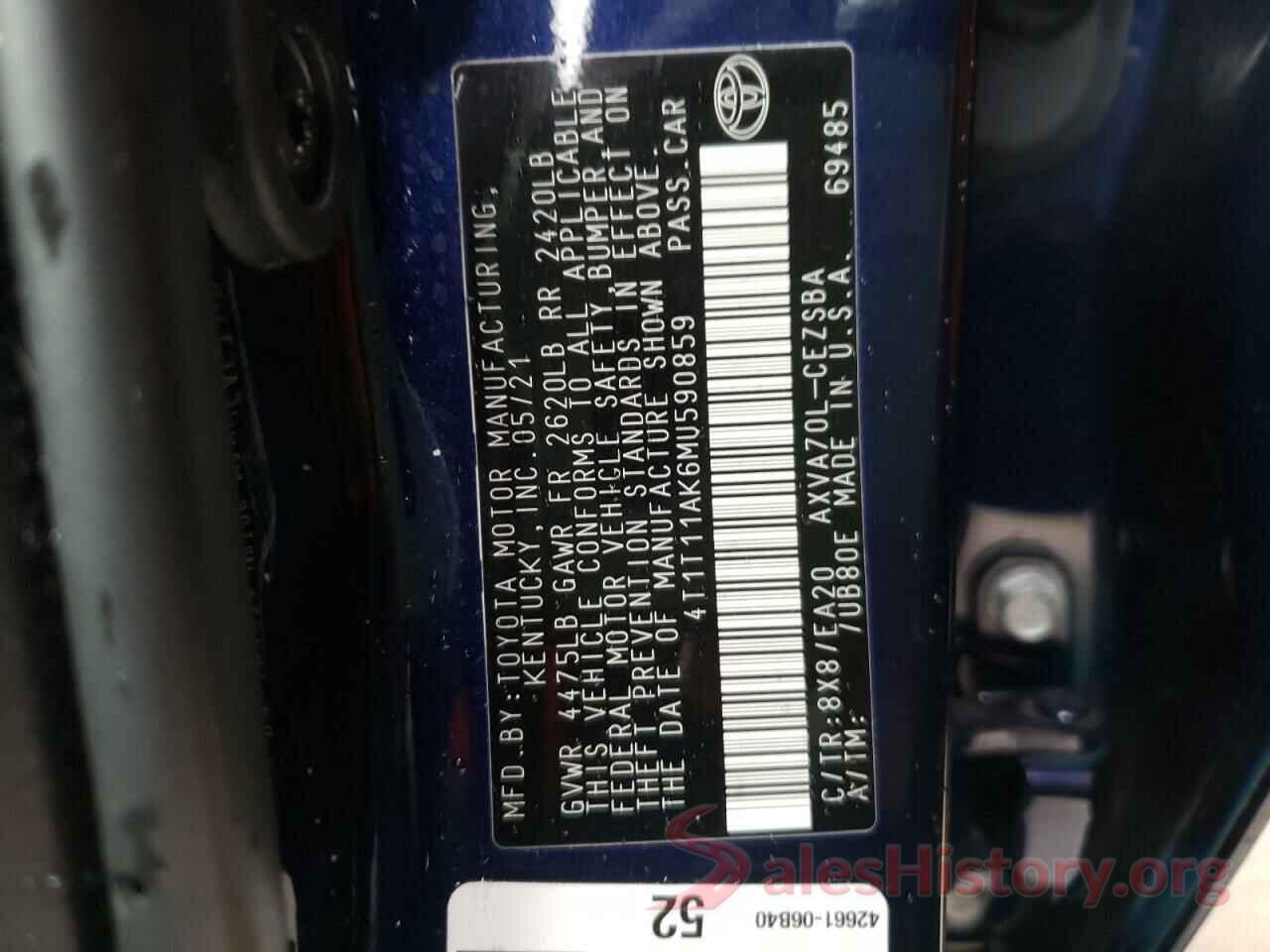 4T1T11AK6MU590859 2021 TOYOTA CAMRY