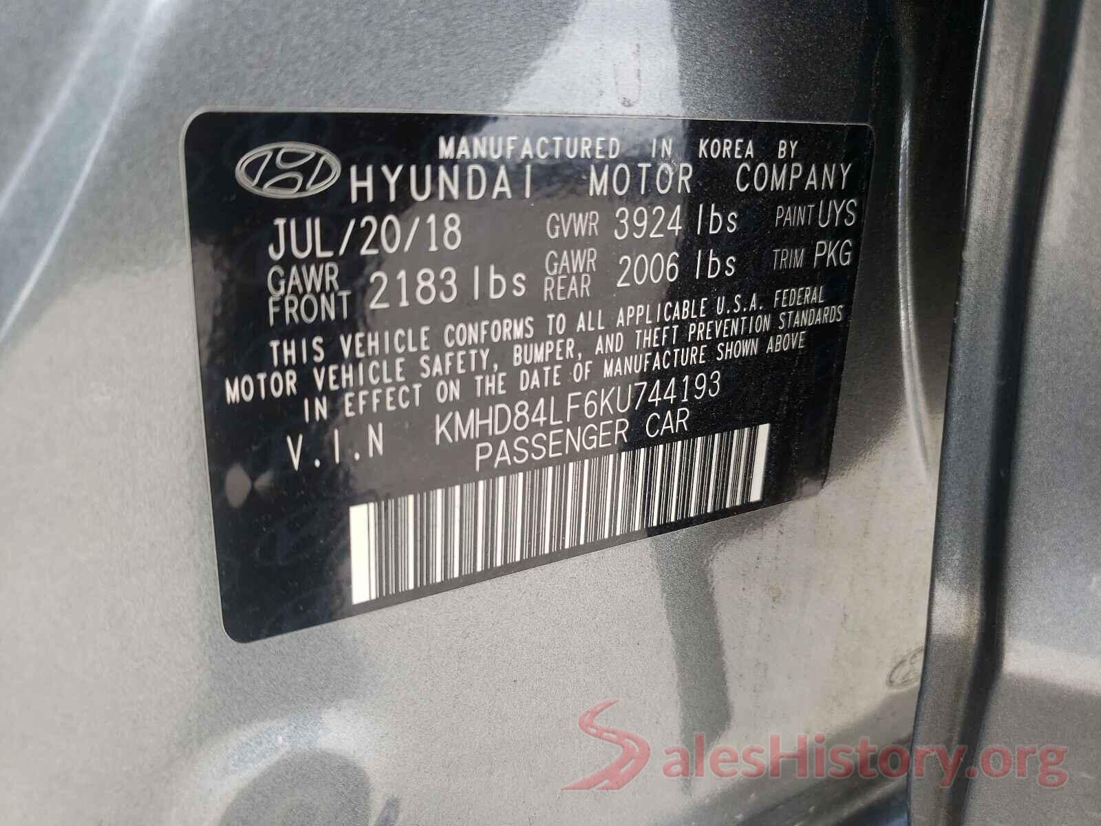 KMHD84LF6KU744193 2019 HYUNDAI ELANTRA