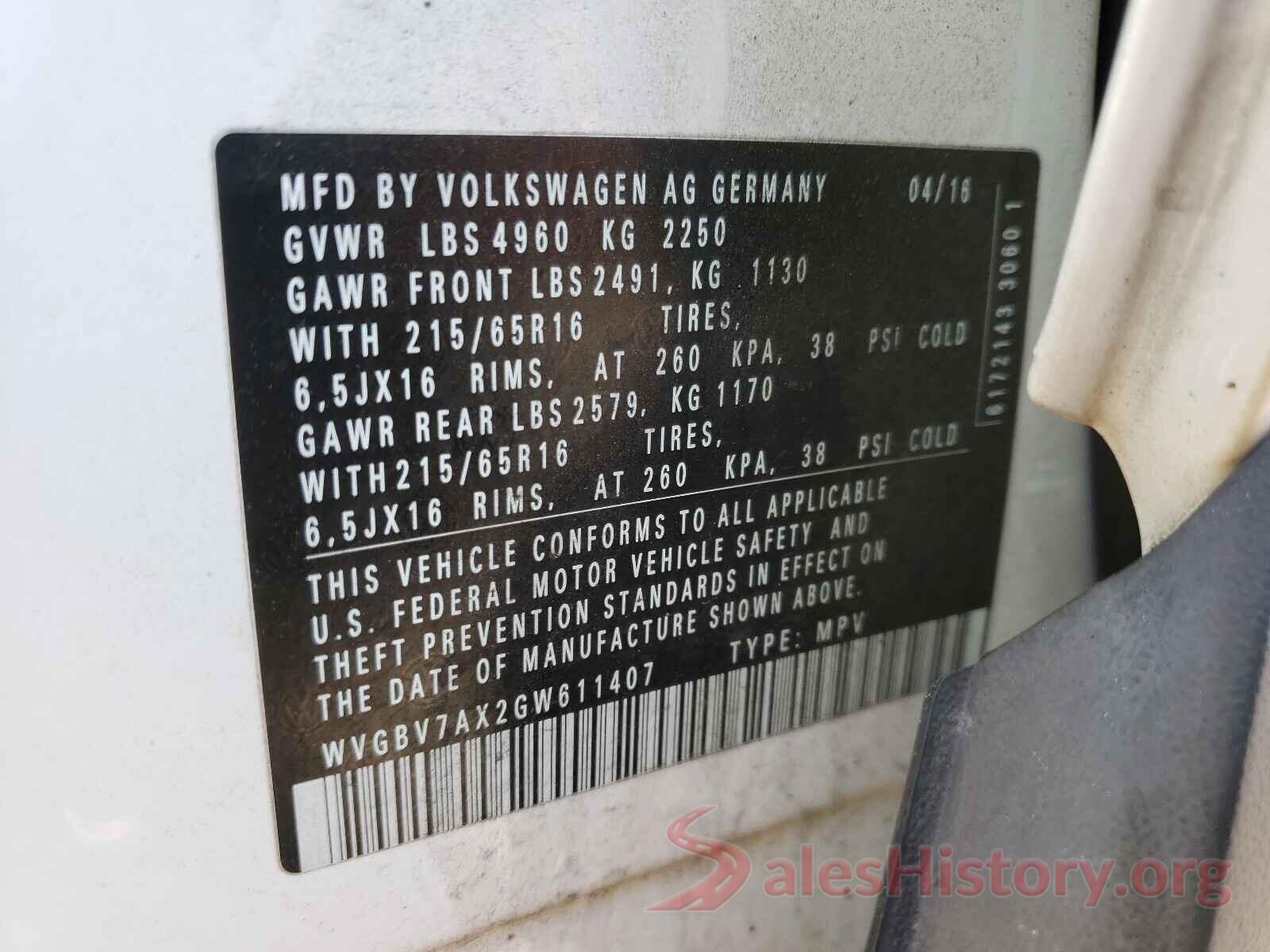 WVGBV7AX2GW611407 2016 VOLKSWAGEN TIGUAN