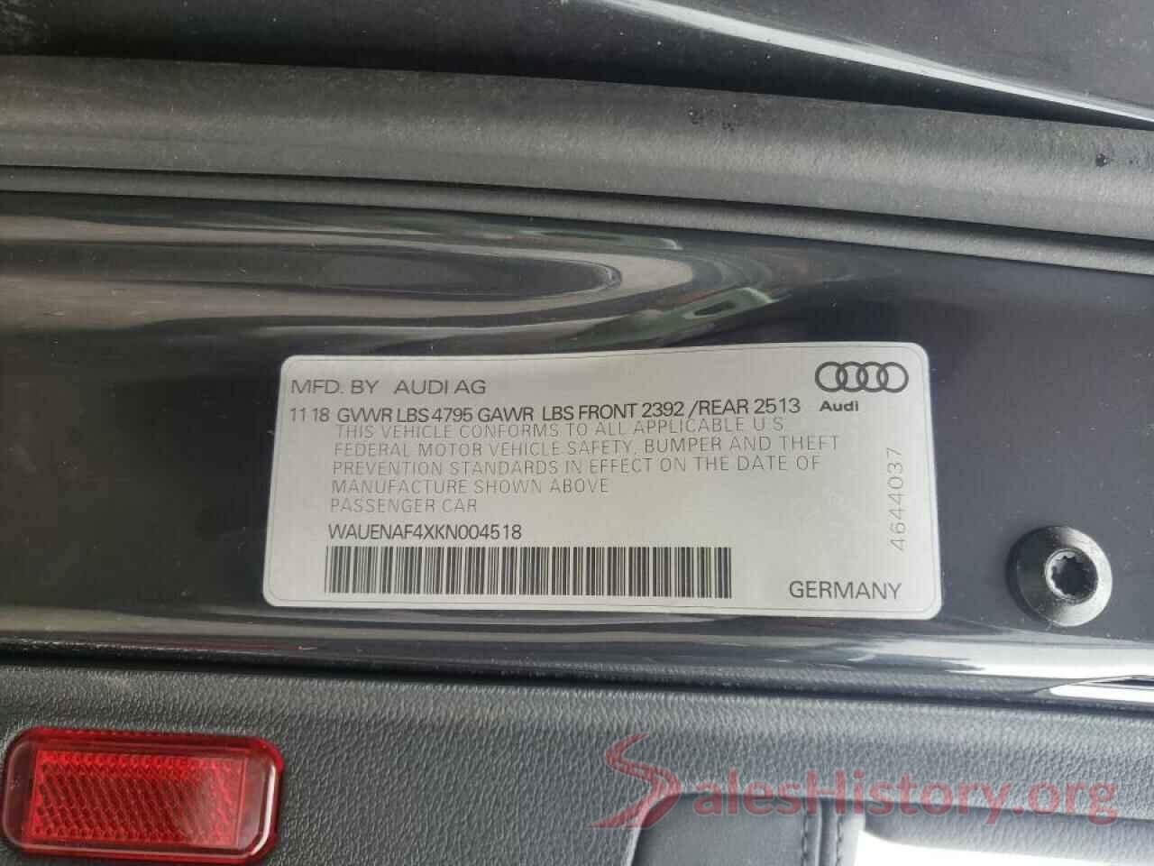 WAUENAF4XKN004518 2019 AUDI A4