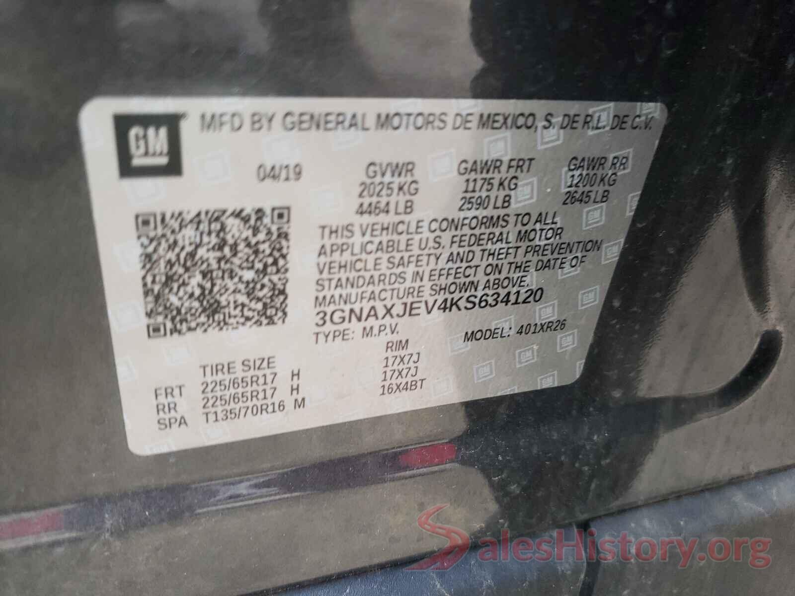 3GNAXJEV4KS634120 2019 CHEVROLET EQUINOX