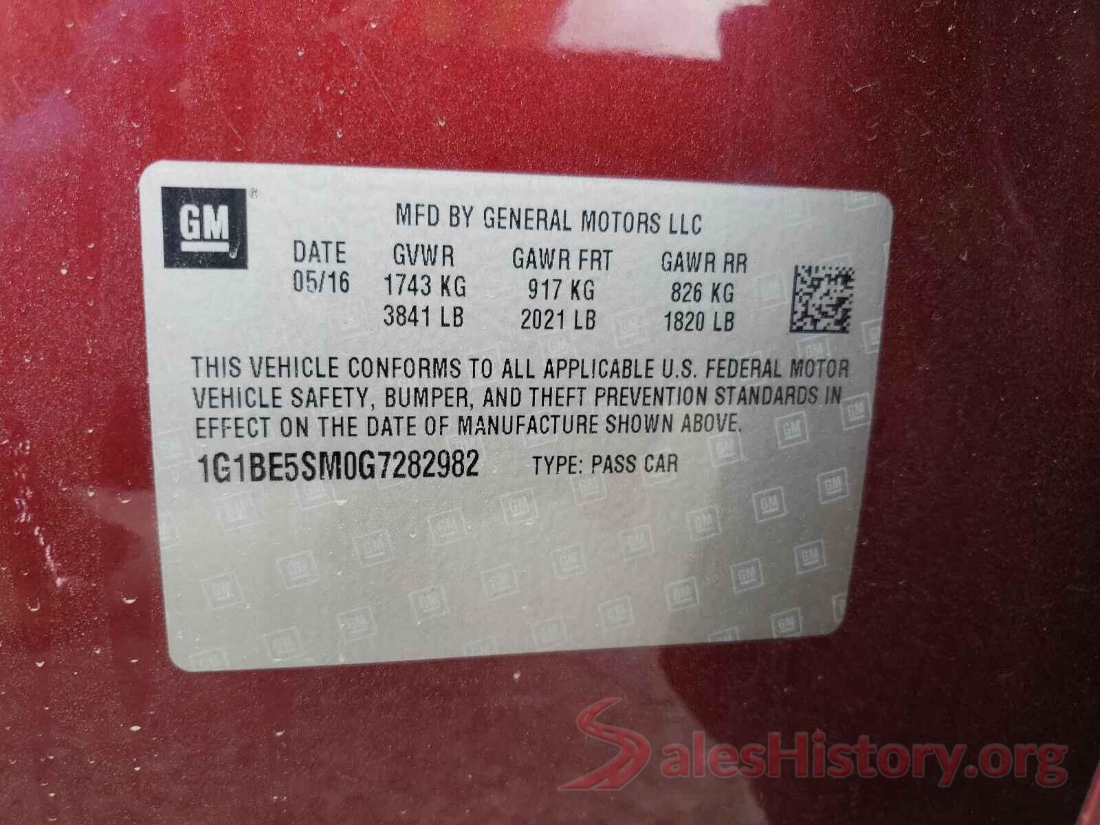 1G1BE5SM0G7282982 2016 CHEVROLET CRUZE