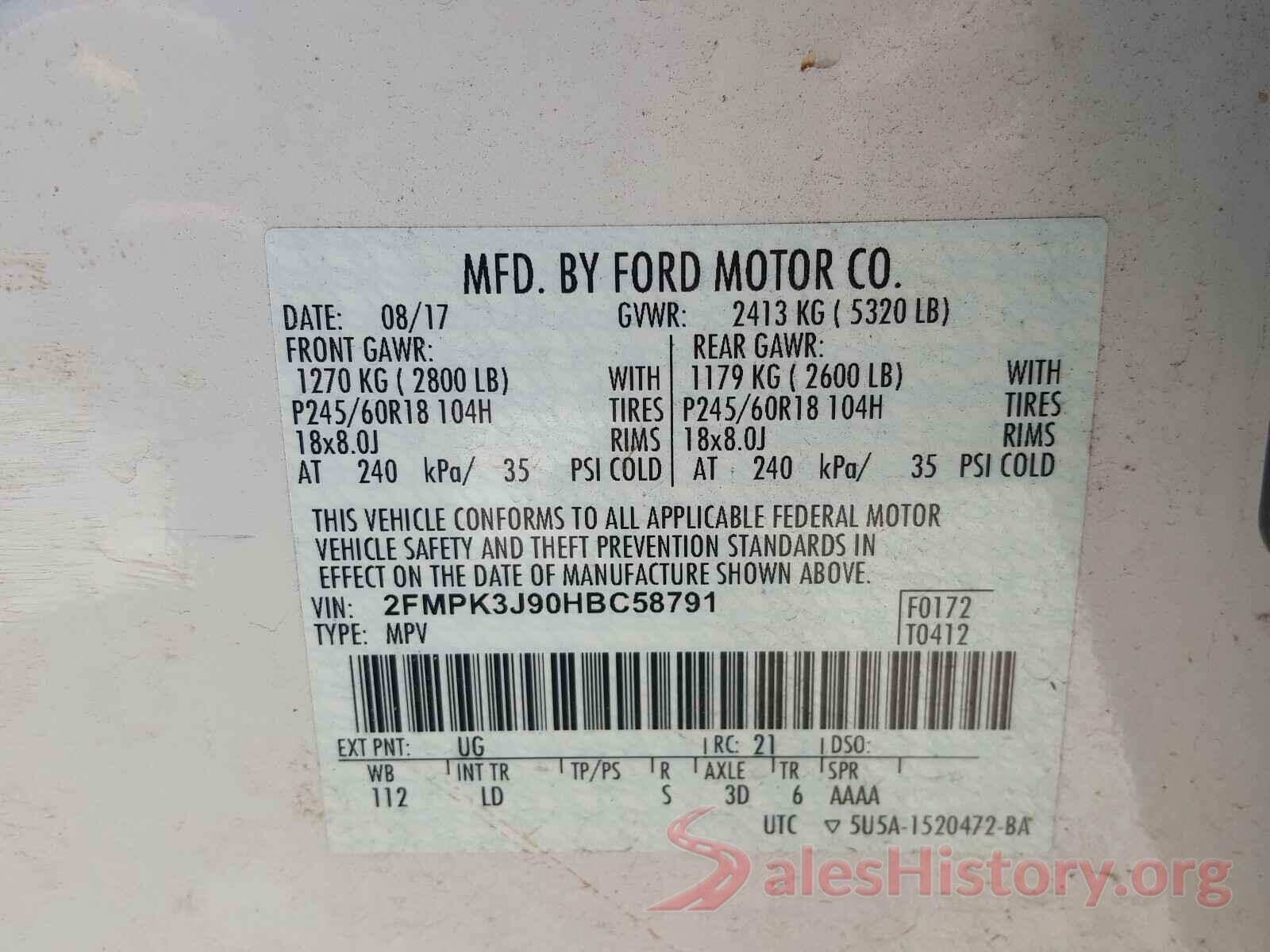 2FMPK3J90HBC58791 2017 FORD EDGE