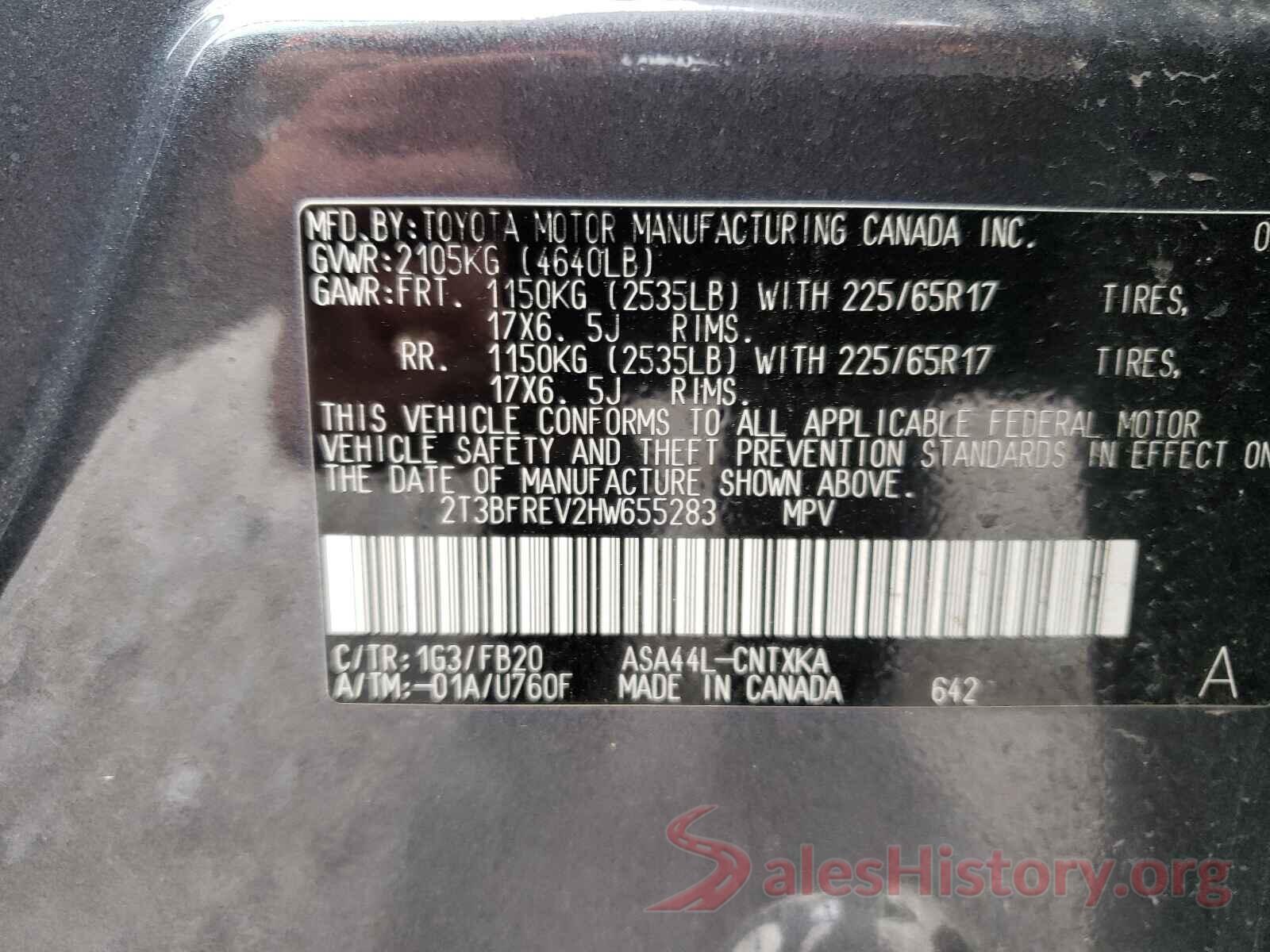 2T3BFREV2HW655283 2017 TOYOTA RAV4