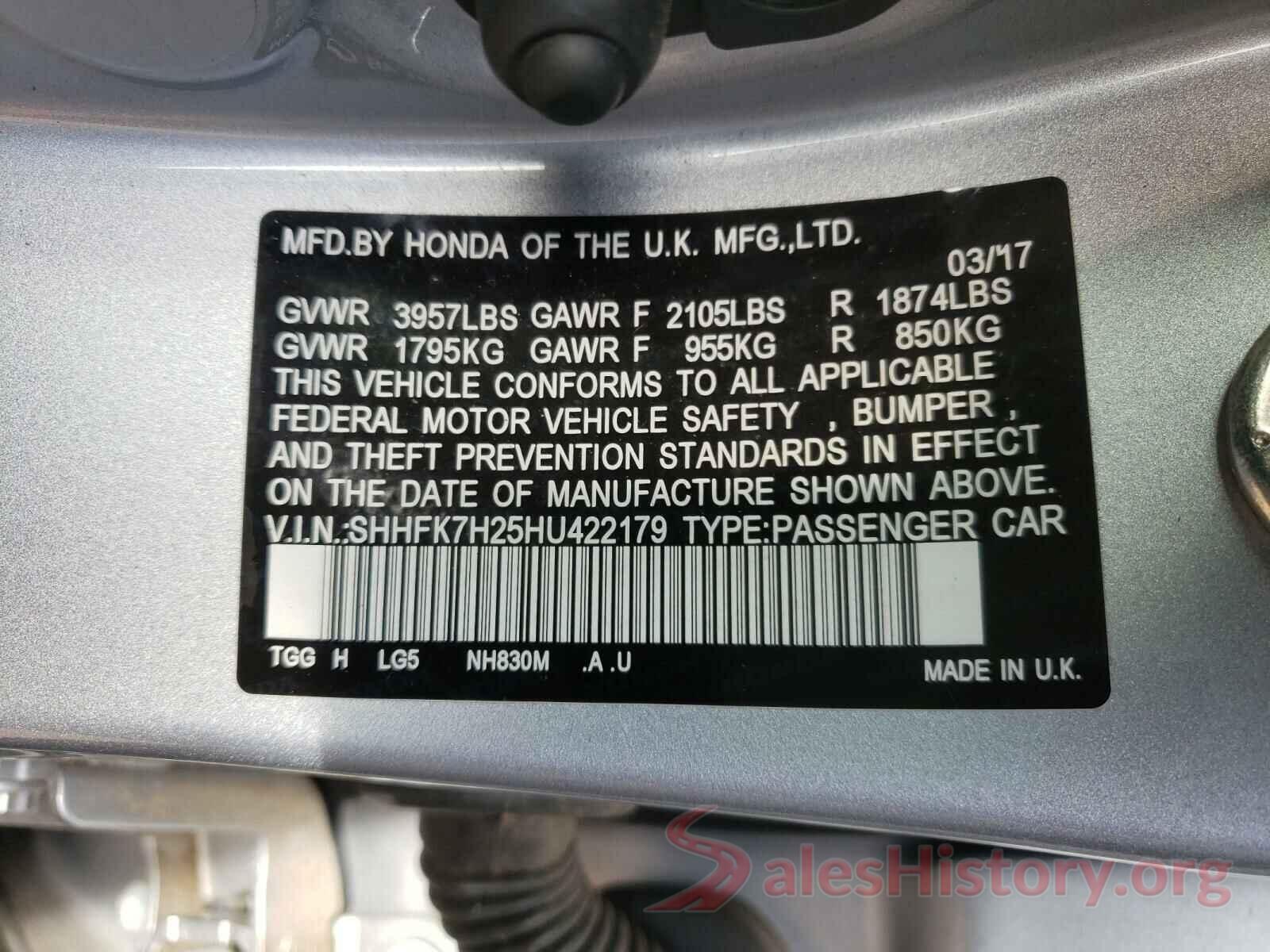 SHHFK7H25HU422179 2017 HONDA CIVIC