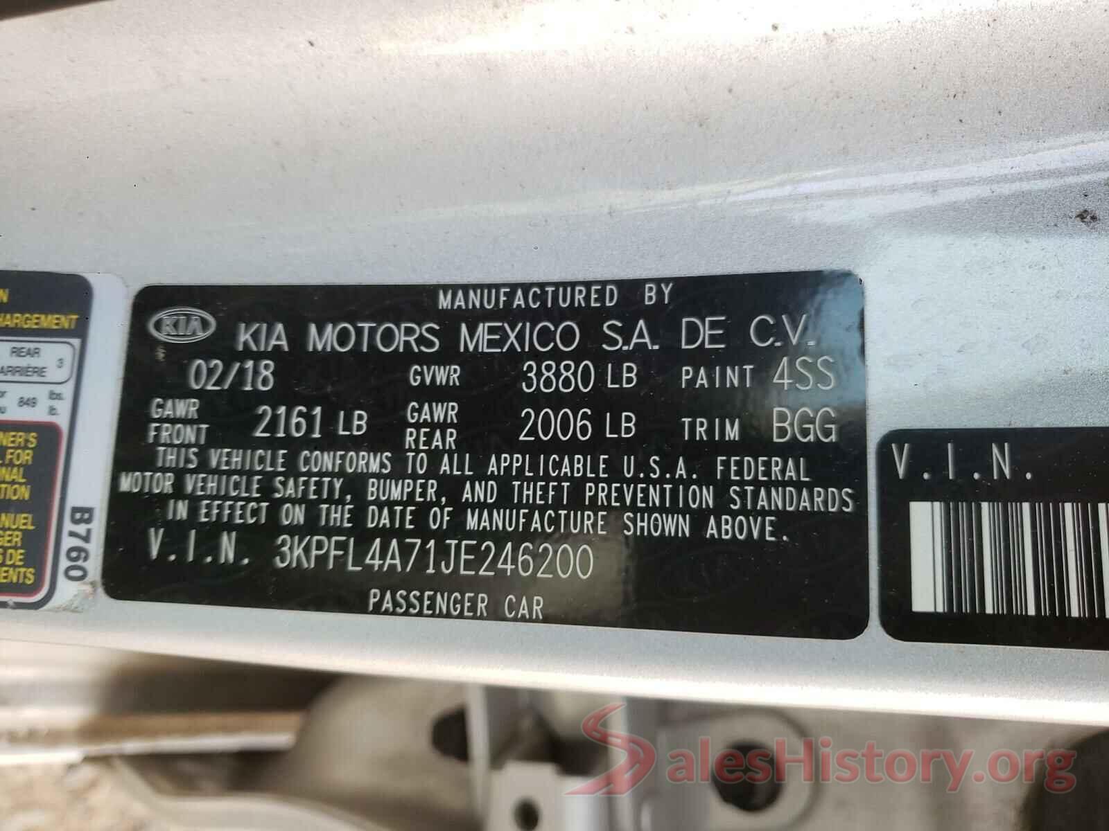 3KPFL4A71JE246200 2018 KIA FORTE