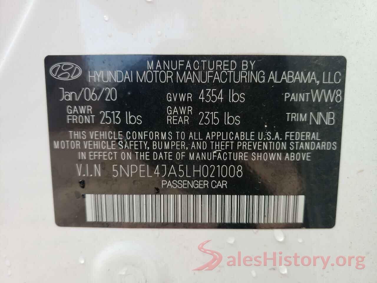 5NPEL4JA5LH021008 2020 HYUNDAI SONATA