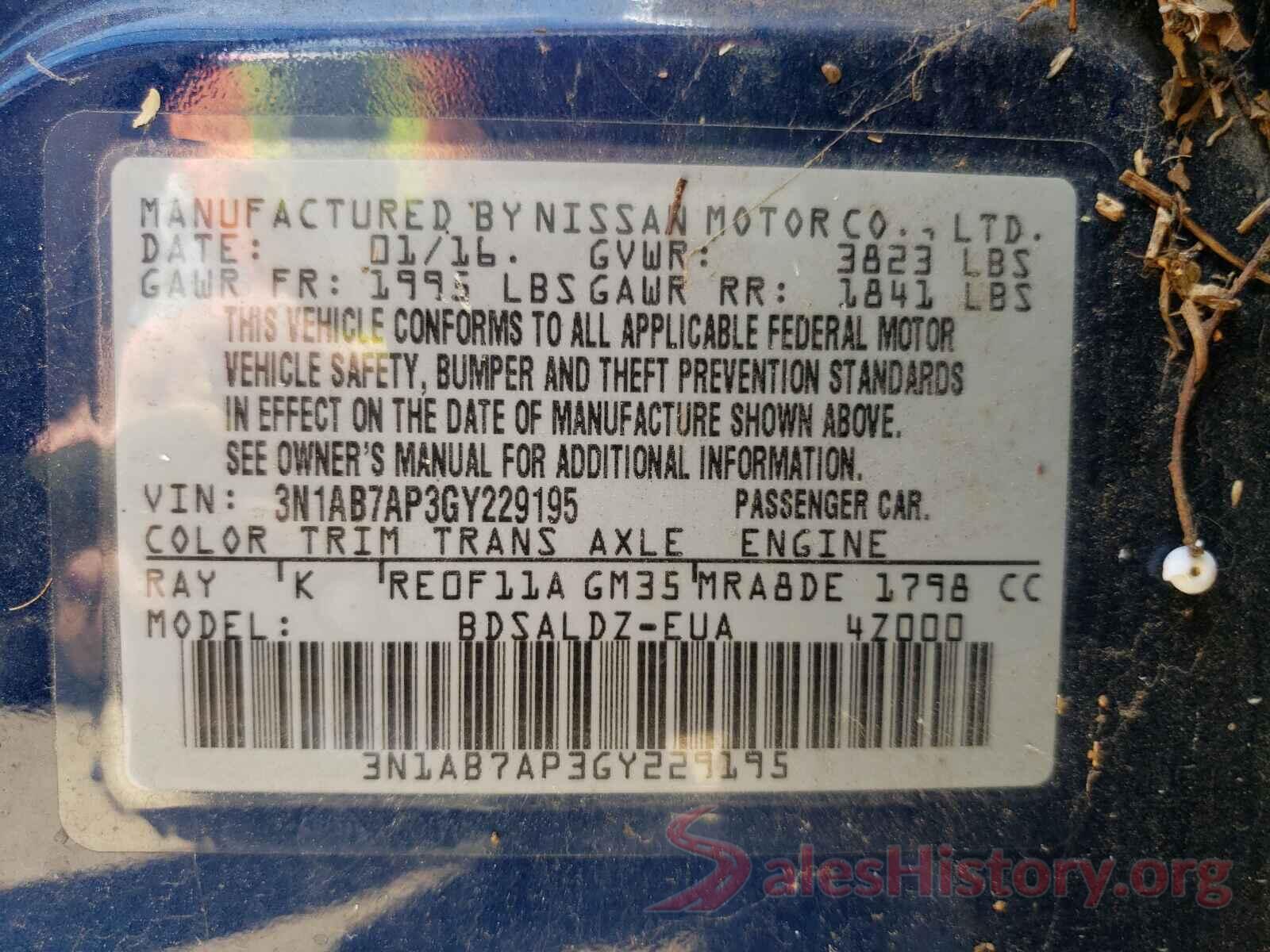 3N1AB7AP3GY229195 2016 NISSAN SENTRA