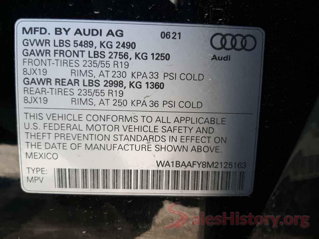 WA1BAAFY8M2125163 2021 AUDI Q5