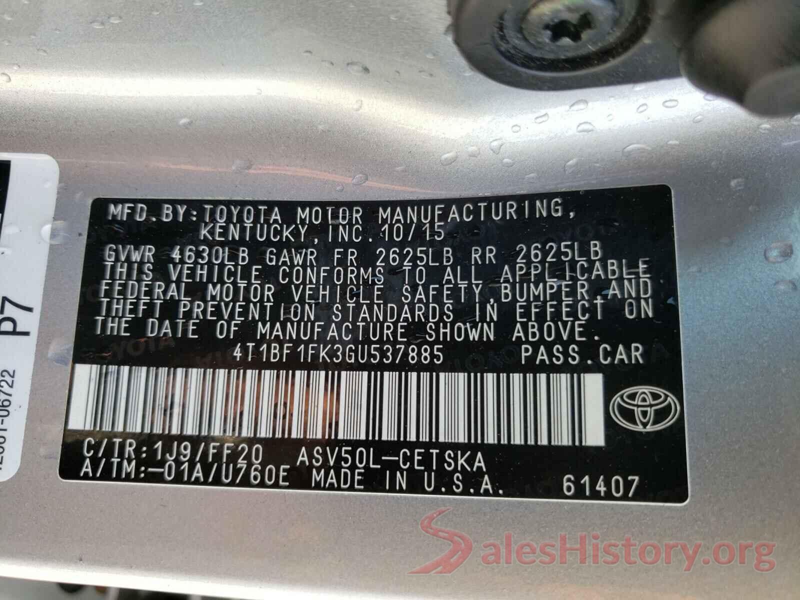 4T1BF1FK3GU537885 2016 TOYOTA CAMRY