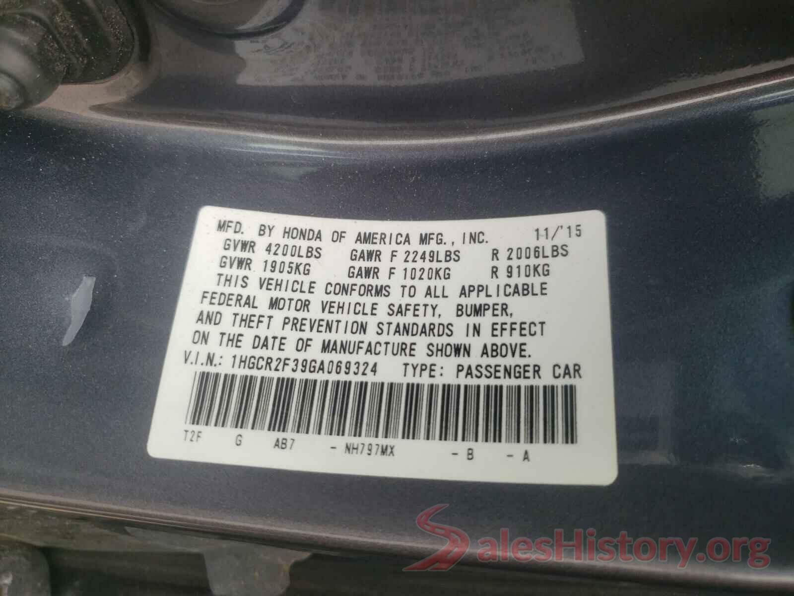 1HGCR2F39GA069324 2016 HONDA ACCORD