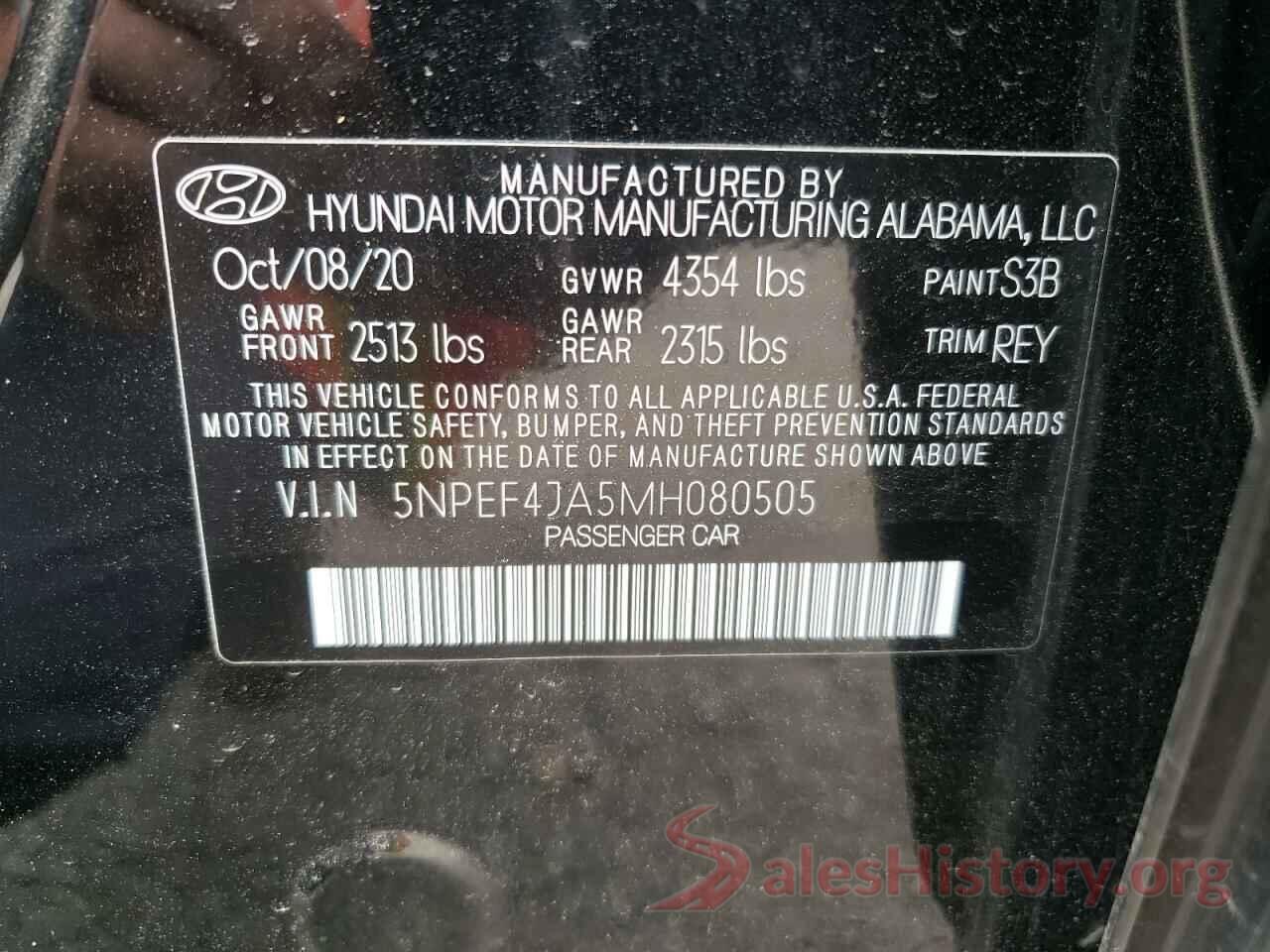 5NPEF4JA5MH080505 2021 HYUNDAI SONATA