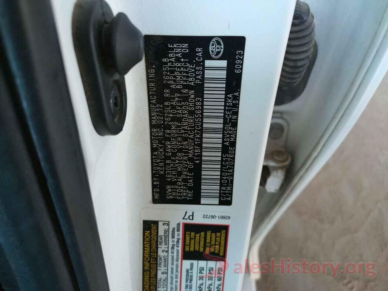 4T1BF1FK7CU556983 2012 TOYOTA CAMRY