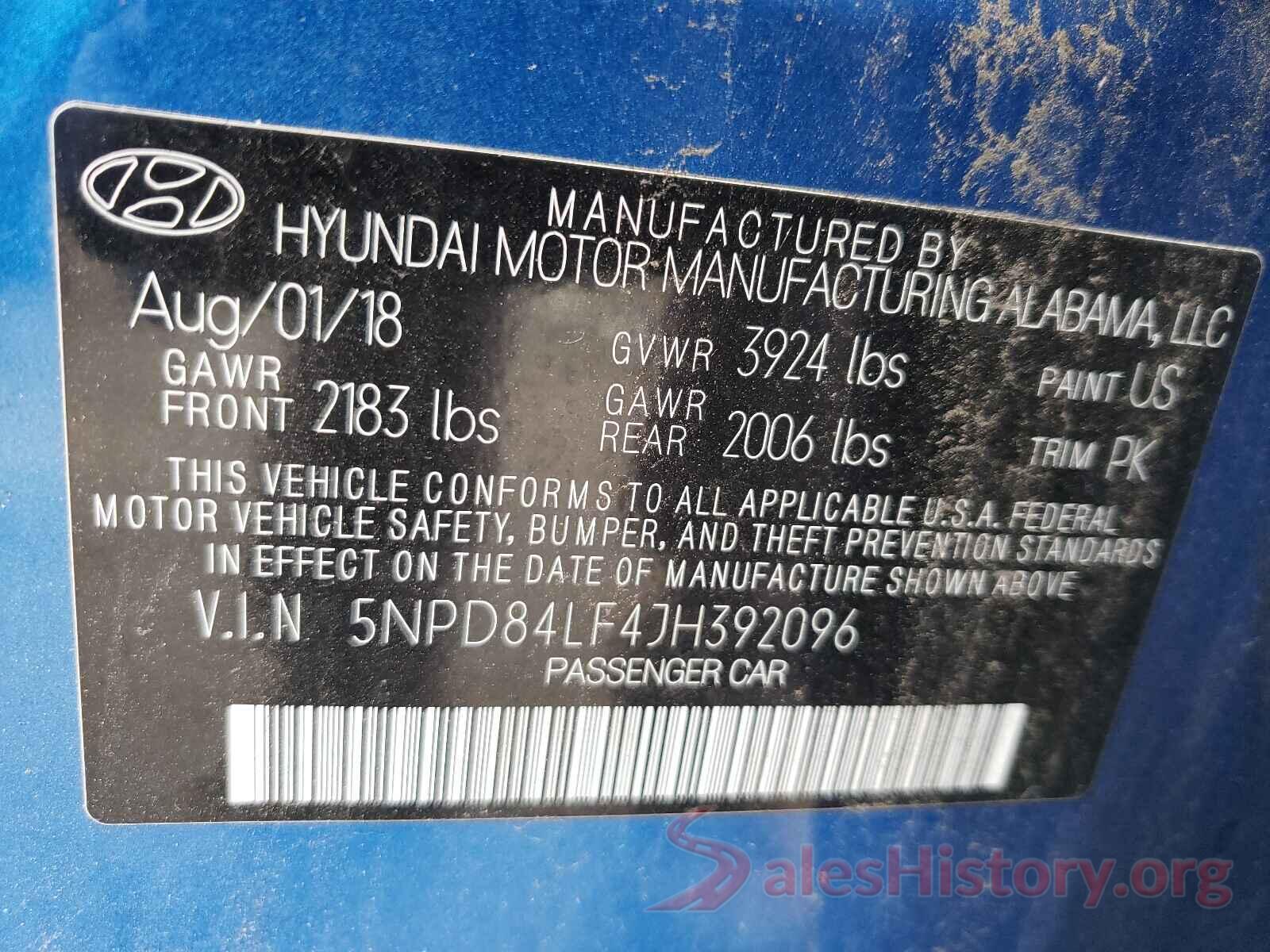 5NPD84LF4JH392096 2018 HYUNDAI ELANTRA