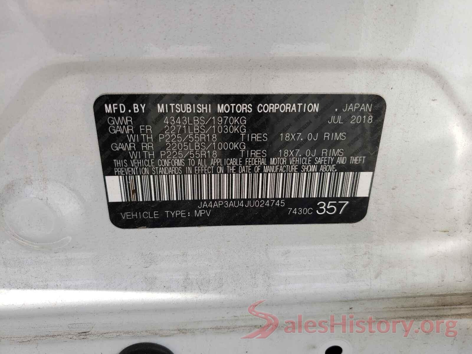 JA4AP3AU4JU024745 2018 MITSUBISHI OUTLANDER