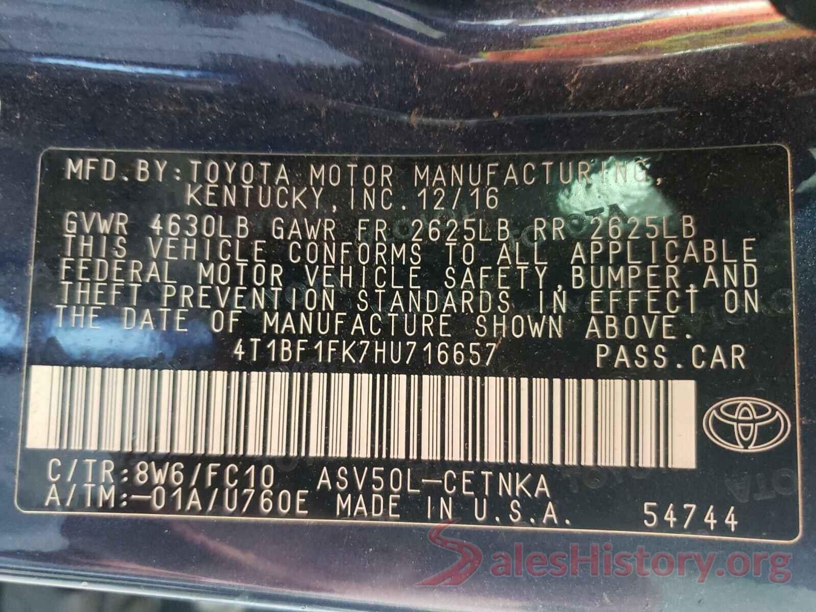 4T1BF1FK7HU716657 2017 TOYOTA CAMRY